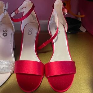 SO Women's Vibrant Red Satin Heels